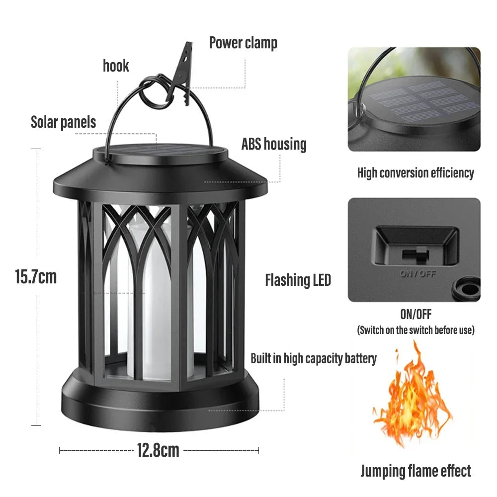 2PCS Solar Flame Hanging Lamp Outdoor Solar Light Garden Waterproof Flame Flickering Effect Christmas Garden Patio Yard Path Light