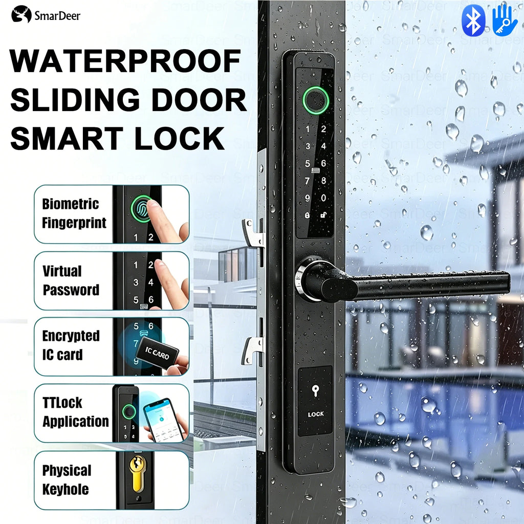 SmarDeer IP65 Waterproof Sliding Door Smart Lock，Tuya WiFi Broken Bridge Aluminum Sliding Door  Fingerprint Lock