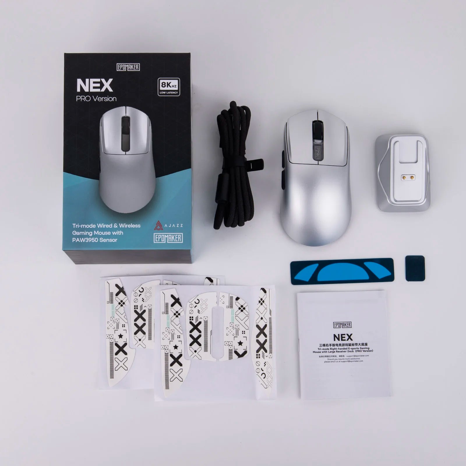 EPOMAKER NEX Pro Tri-mode Wireless Ergonomic Gaming Mouse PixArt PAW3950 Sensor with RGB Charging Dock & 8000Hz Polling/42K DPI