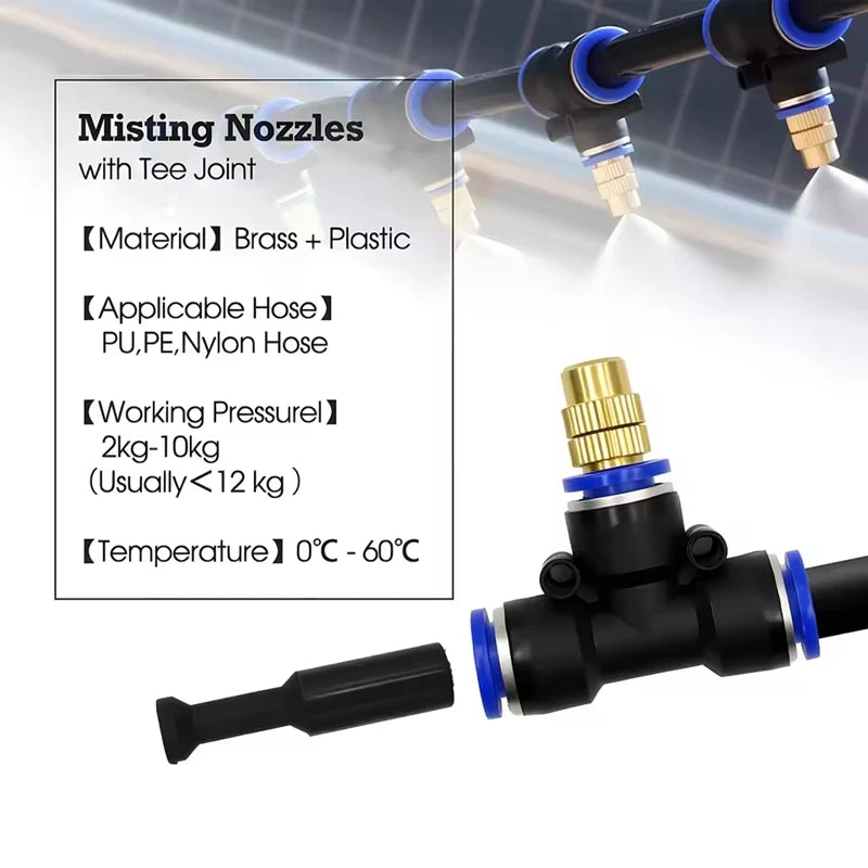 Misting Cooling System Kit   Brass Nozzles Garden Misting Irrigation System for Garden Greenhouse, Flower Bed,Patio,Lawn
