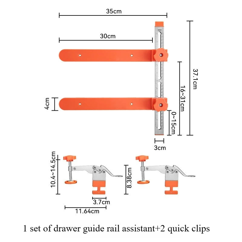 Double Axis Magnetic Drawer Slide Installation Jig - Cabinet Drawer Slide Mounting Template Positioning Tool for Hole Drilling