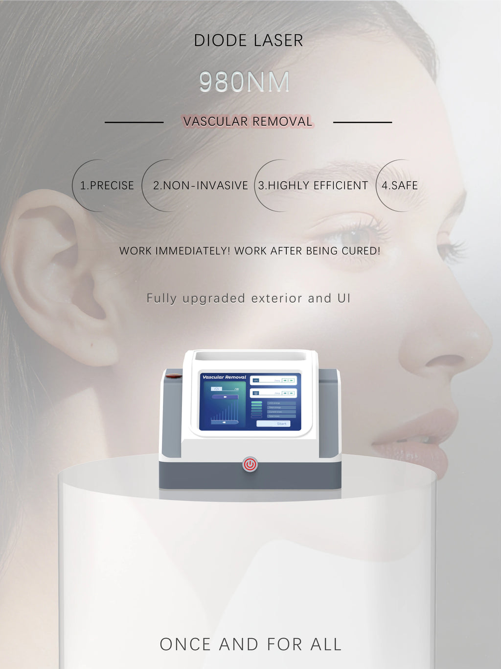 White and grey 980nm diode laser machine for painless, non-invasive spider vein and vascular removal.