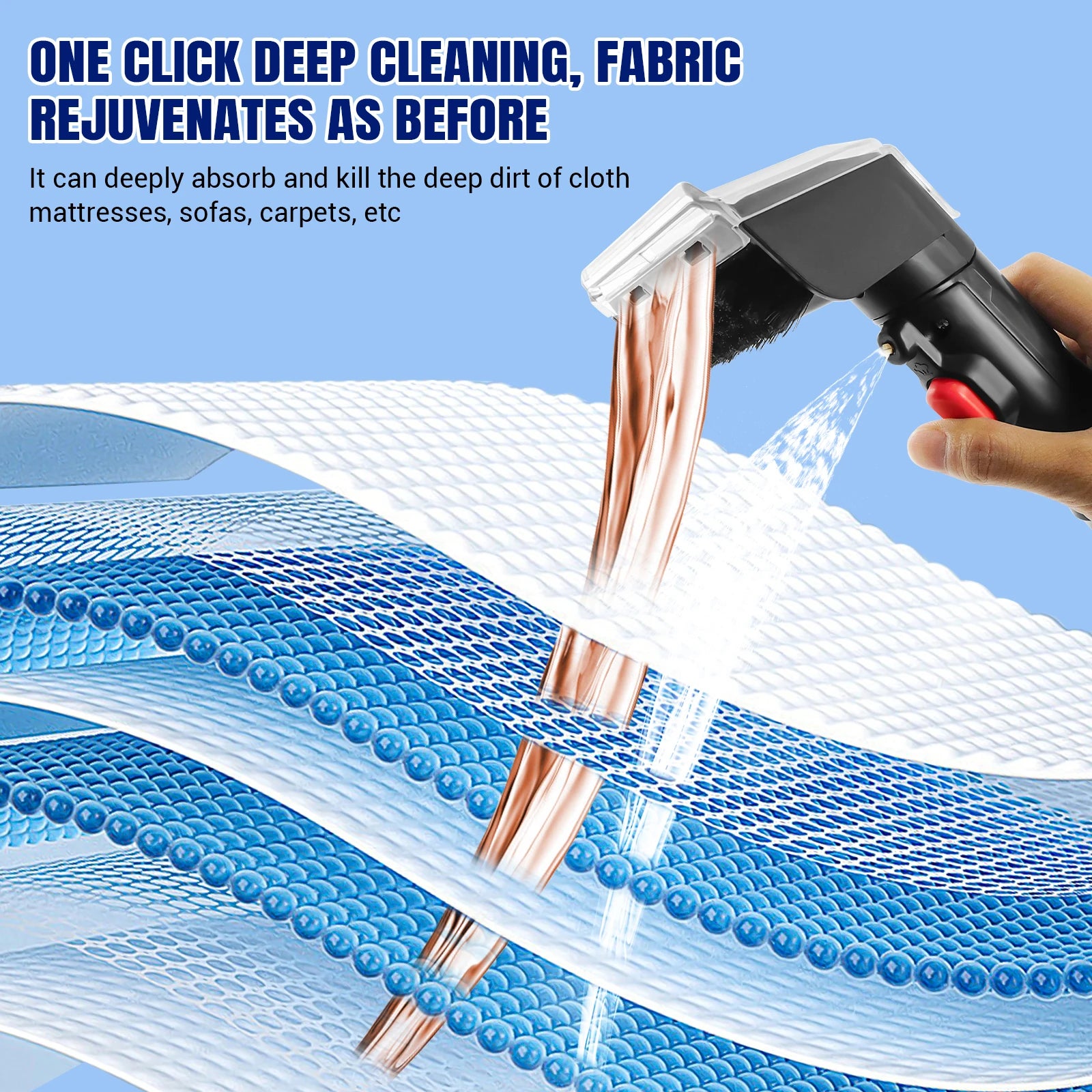 Tidesmit portable spot cleaner cleaning a fabric sofa cushion to remove tough pet stains and upholstery messes