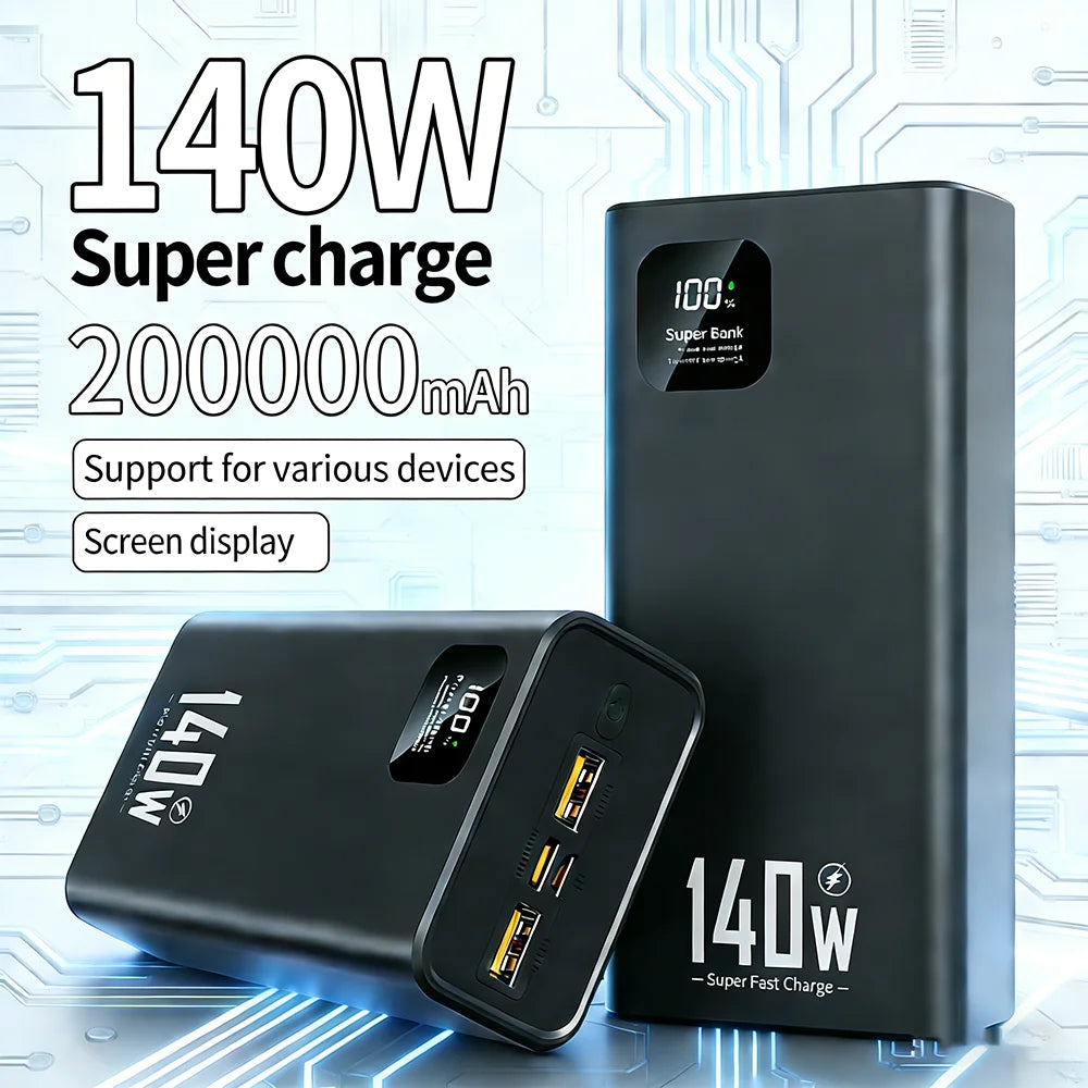 Tidesmit 200000mAh Portable Charger - 140W PD Fast Charging Power Bank Tidesmit