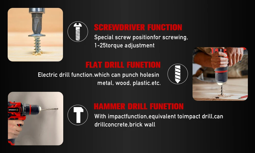 PXNBMB 16.8V 60NM Torque Brushless Electric Drill 10mm Metal Ratchet Chuck Cordless Drill Electric Screwdriver DIY Power Tools