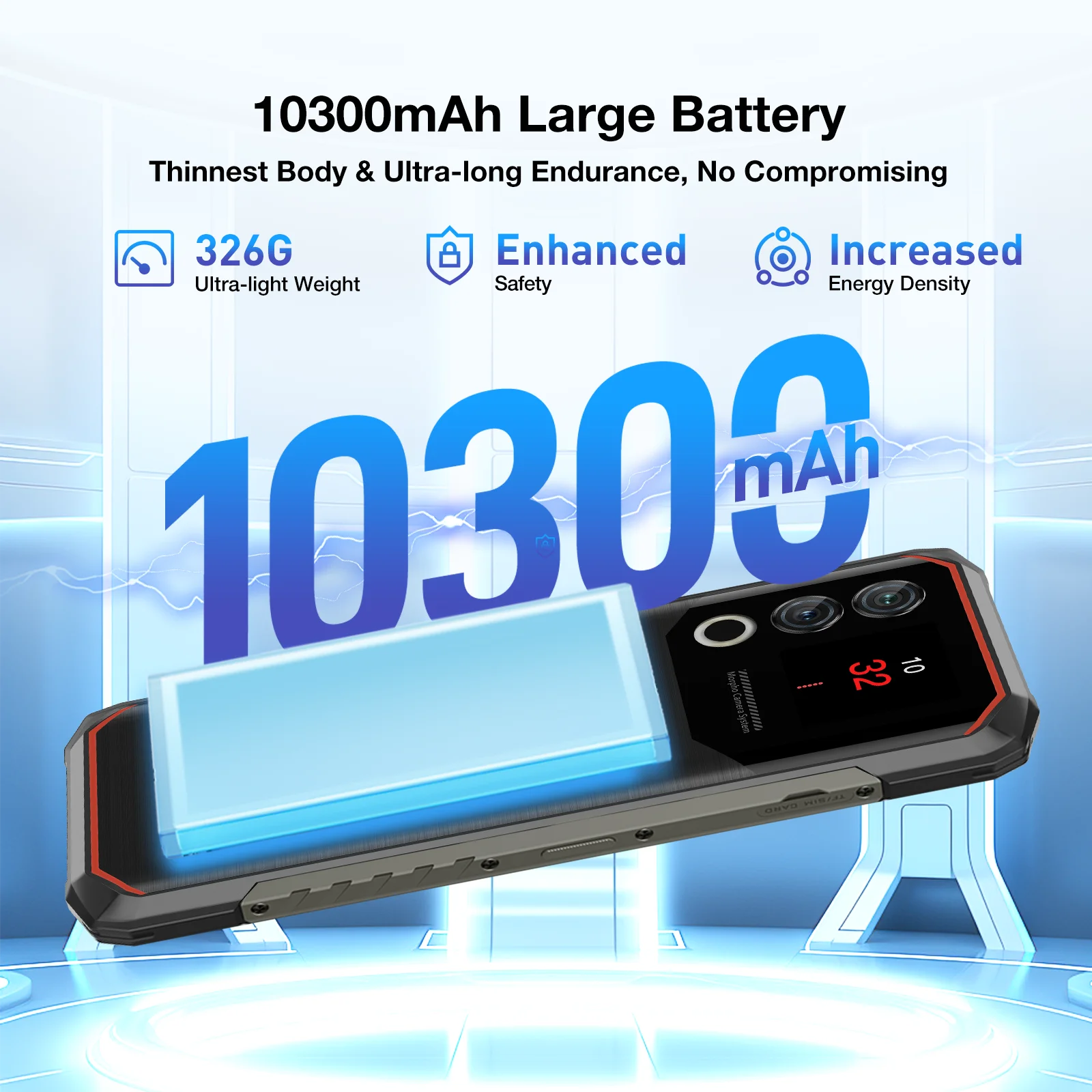 DOOGEE Blade10 Max Rugged Phone 6.56" 90Hz IPS Display 8GB 256GB 1.54" Rear Display 50MP AI Main Camera 10300mAh Battery Phone