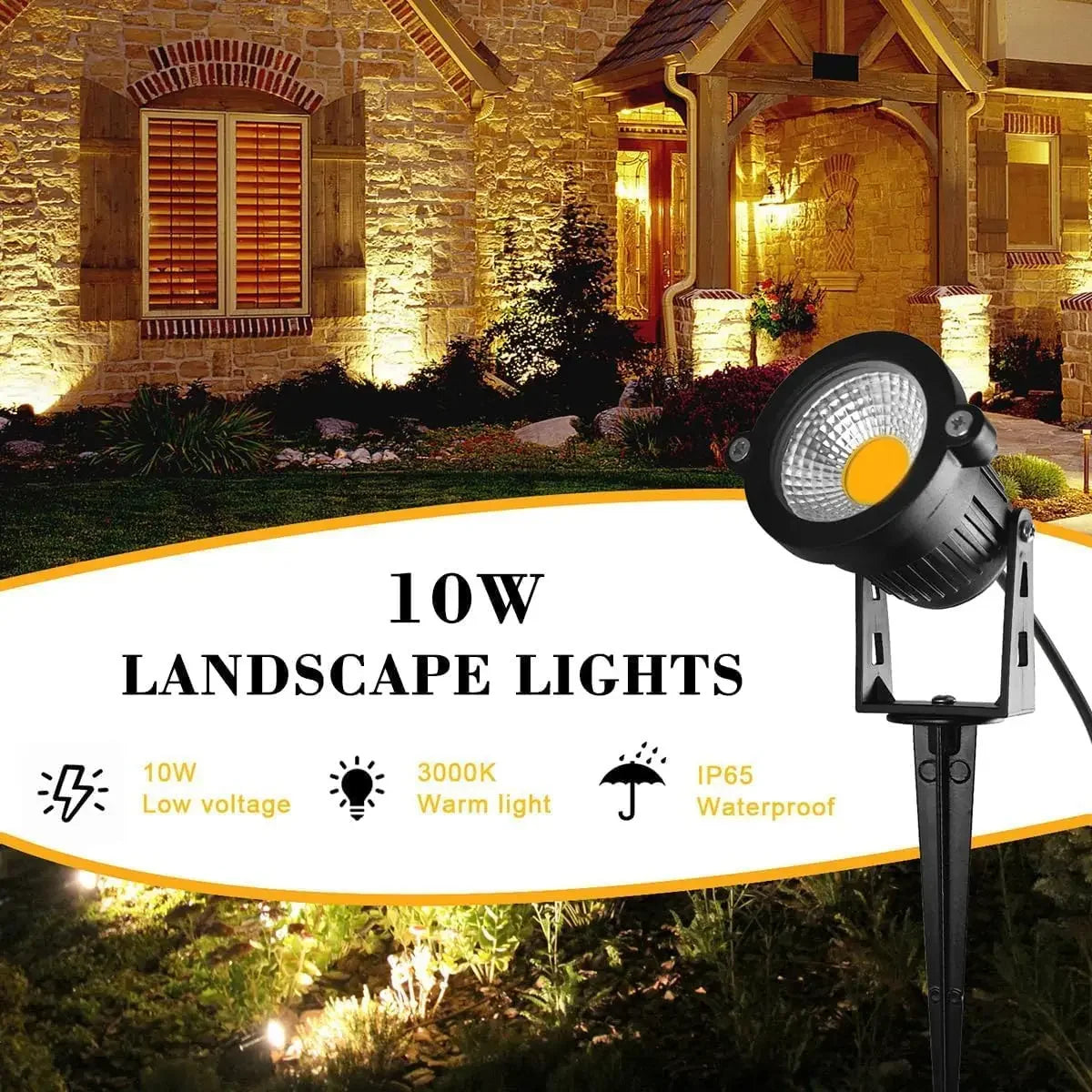 10 Pack 5W 10W Low Voltage Landscape Lights 12V with Connectors Waterproof Outdoor Spotlights for Trees Pathway Lawn Yard