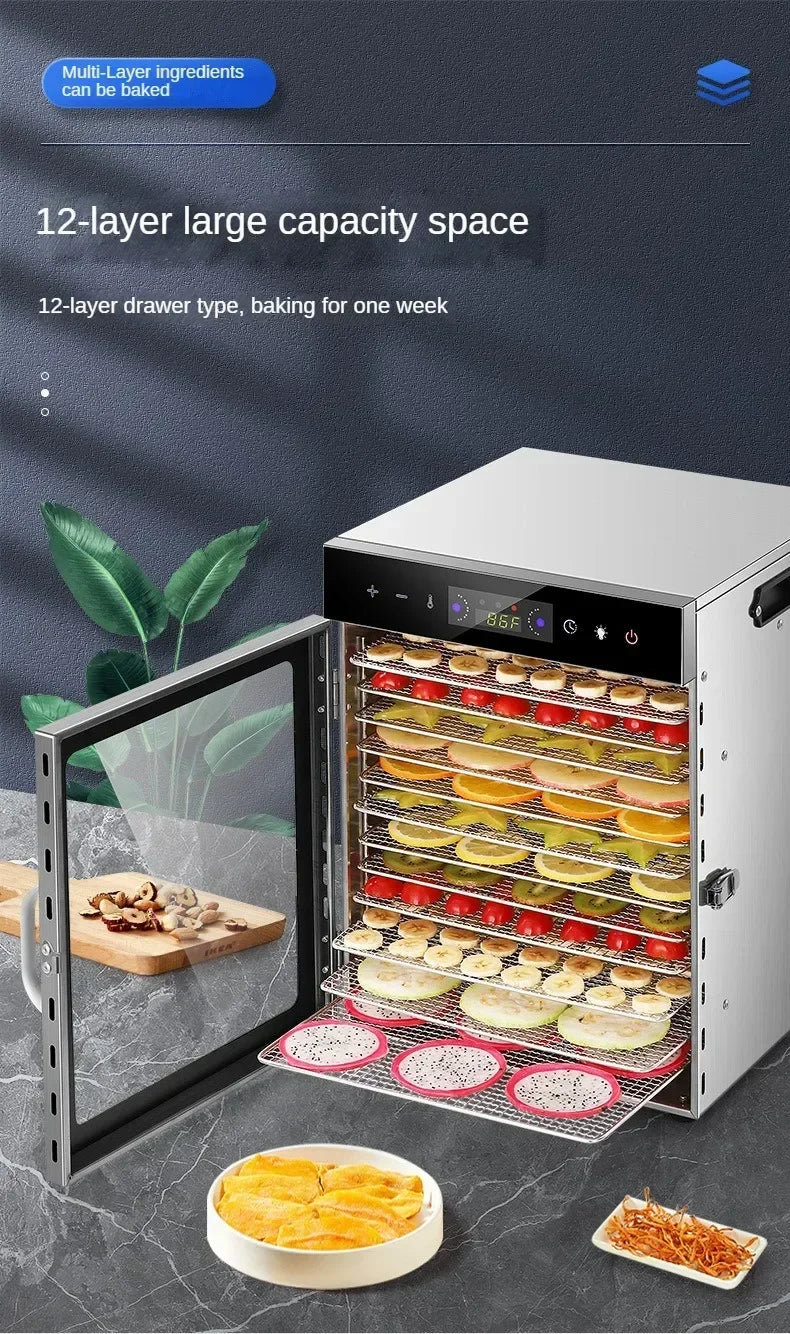 Tidesmit commercial food dehydrator featuring multiple adjustable shelves for drying fruits, meats, and snacks.