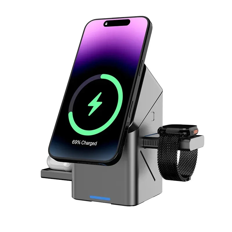 3 in 1 Wireless Charger for Apple Devices - Qi Certified Grey Station Tidesmit