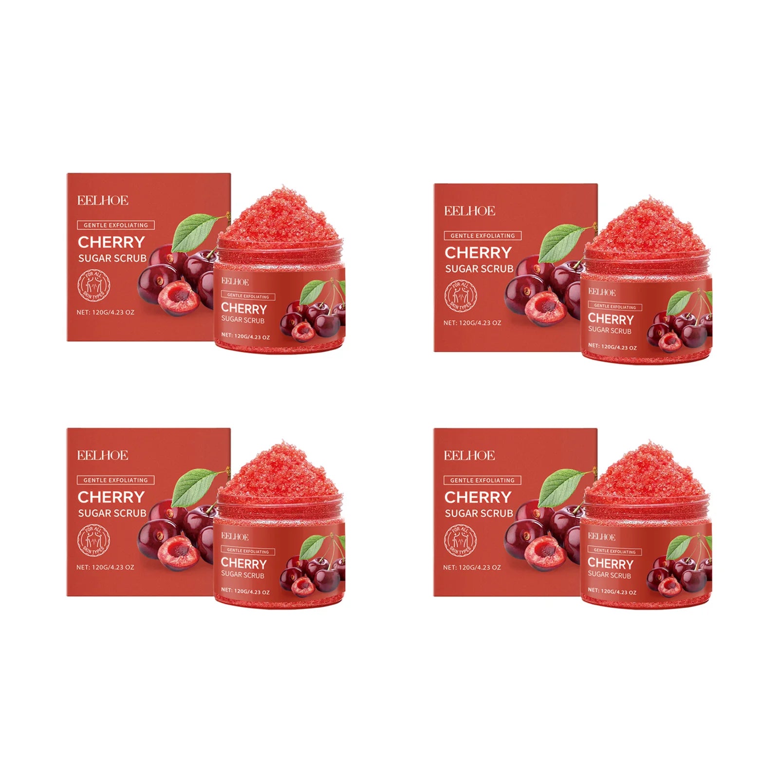 Cherry Sugar Body Scrub for Smooth Skin - Exfoliating Set Scrubs Treatments 4Pcs Tidesmit