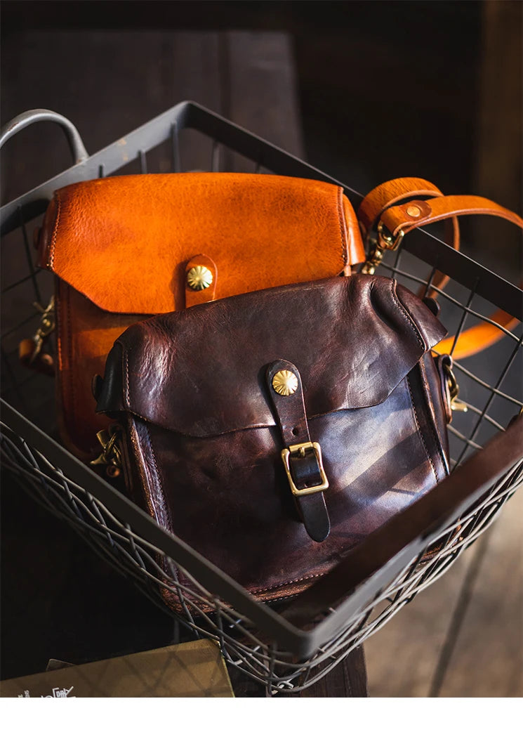 Fashion vintage outdoor daily genuine leather men's small phone shoulder bag designer handmade luxury cow leather crossbody bag