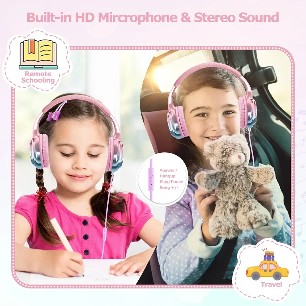 Kids Headphones Wired for School 85/94dB Volume Limiter Foldable Stereo Sound Headset with Mic for Kids Girls Learning Tablet PC Tidesmit