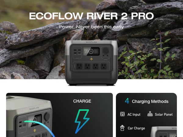 ECOFLOW Portable Power Station RIVER 2 Pro 700, 716Wh LiFePO4 Battery, 4x800W AC Outlets, Solar Generator