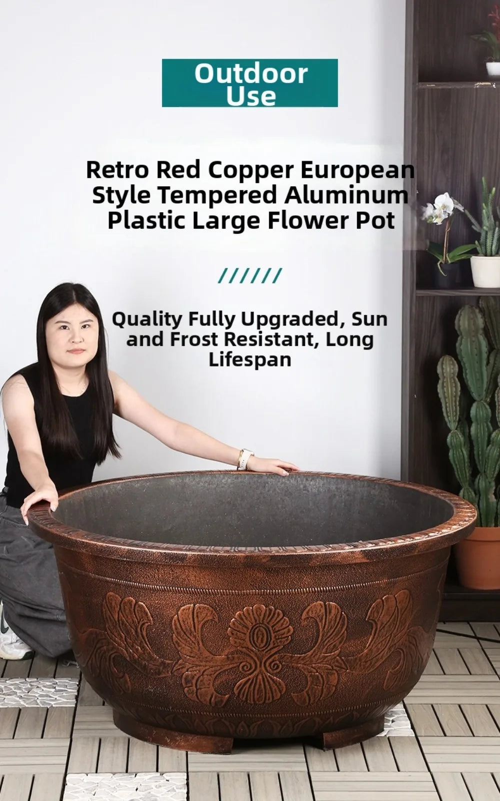 Resin Lotus Planter Pot Large 7.5L Capacity Water Reservoir Planter 19cm Height Copper Bronze Retro Flower Pot Home Gardening
