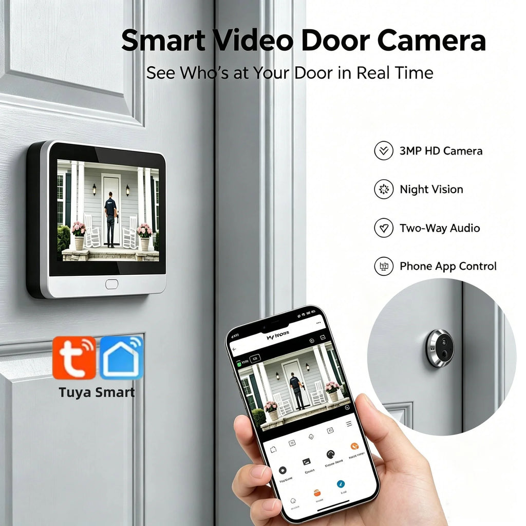 Two Way Talk Security Tuya Smart 2.4G Wifi Peepholes Door Intercom 140° Wide Angle Battery Powered 3MP Video Door  Camera