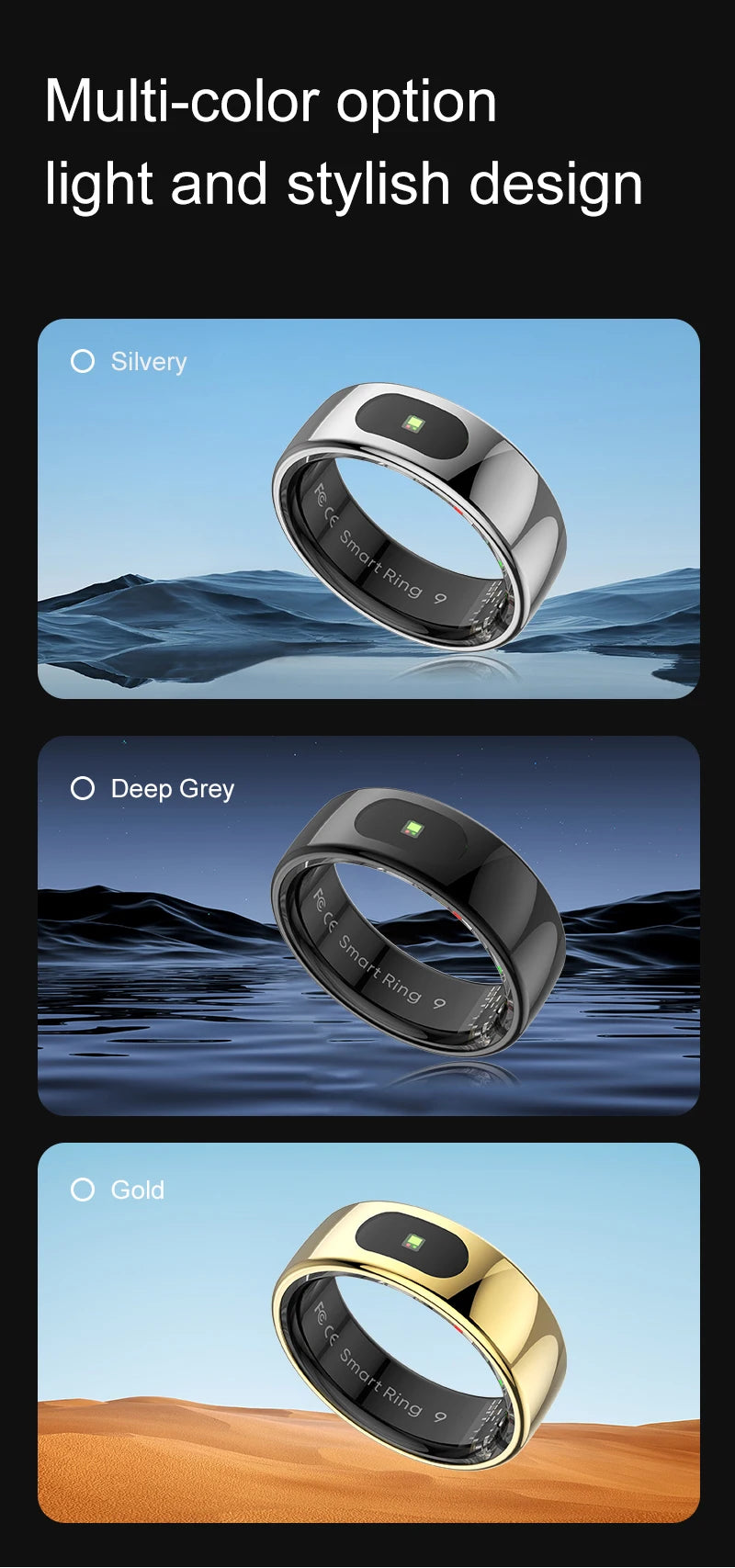R08 Smart Ring Men Women with Charging Case Health and Sleep Monitor 5ATM Waterproof Multi Sport Mode Heart Rate Monitoring NEW