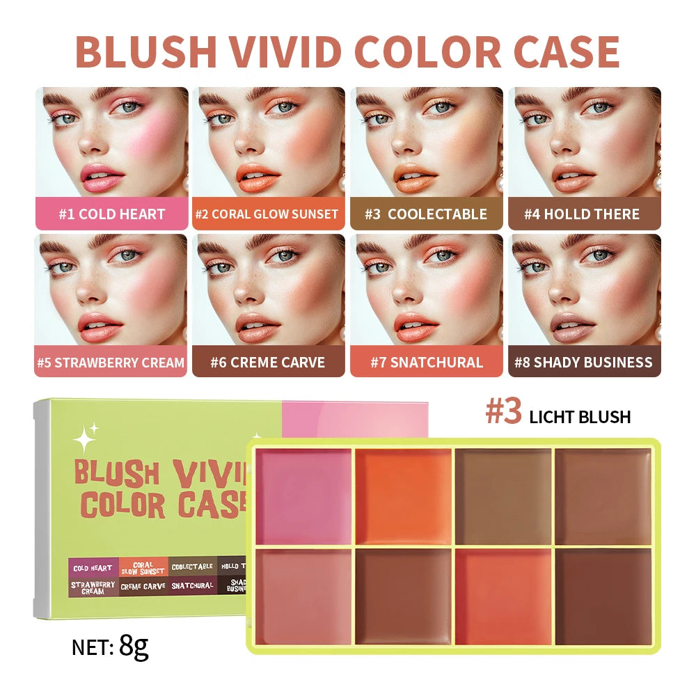 Tidesmit 8 color cream highlighter palette shade swatches for shimmering waterproof face makeup and brightening