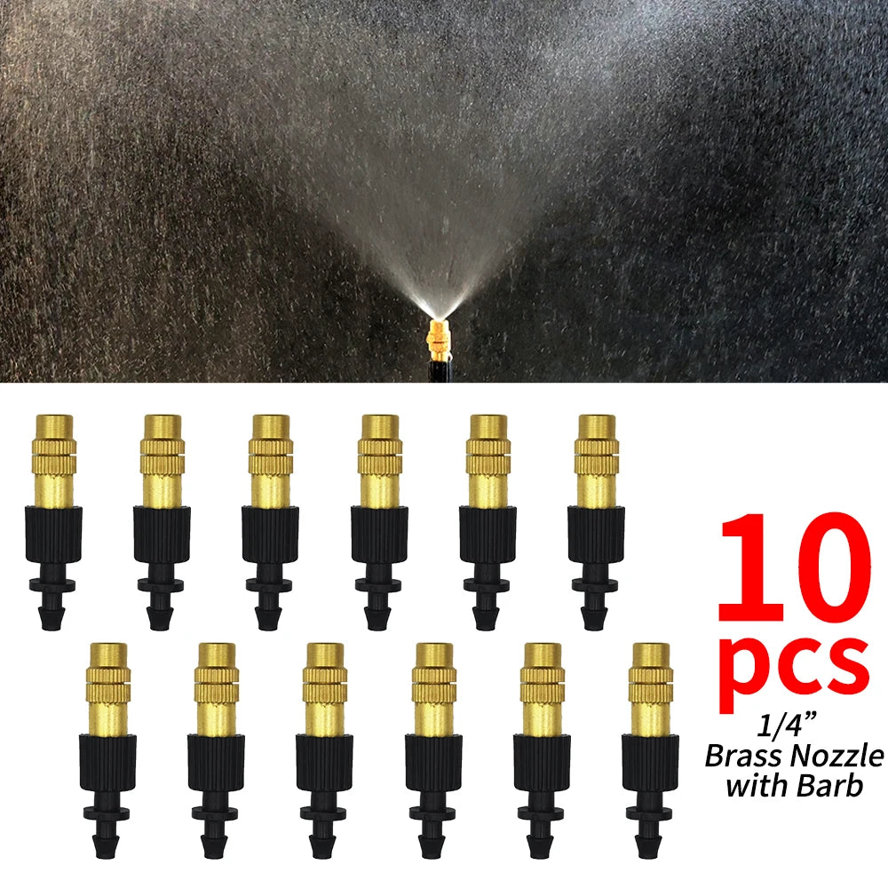 5M-30M Garden Brass Misting Cooling System Irrigation Watering 1/4'' Atomizer Nozzles 4/7mm Hose for Outdoor Greenhouse Pot