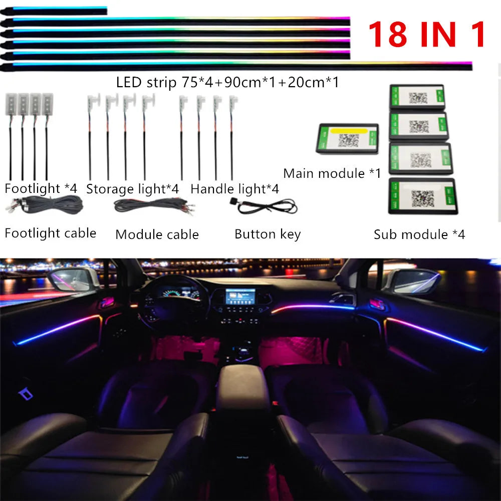 Car LED Ambient Lighting Kit – 64 RGB Color Acrylic Atmosphere Symphony18 in1 Tidesmit