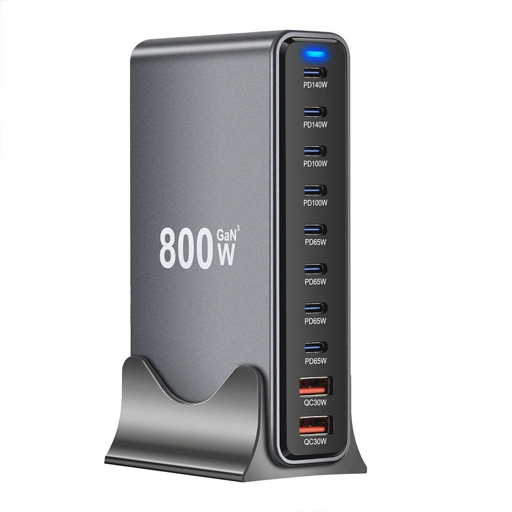 800W GaN 10-Port USB-C Desktop Charger - Fast Multi-Device Power Station Tidesmit