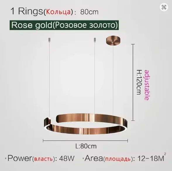 Modern LED Ring Ceiling Chandelier 60cm Black - Minimalist Decor Rose gold 80cm Tidesmit