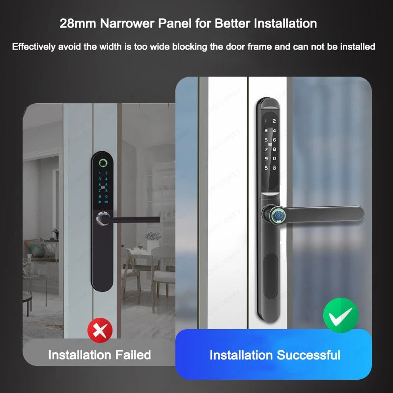 Slim 2.8CM Waterproof Sliding Door Smart Lock Fingerprint Password IC Card Key Compatibility TTlock App & Alexa Biometric Header