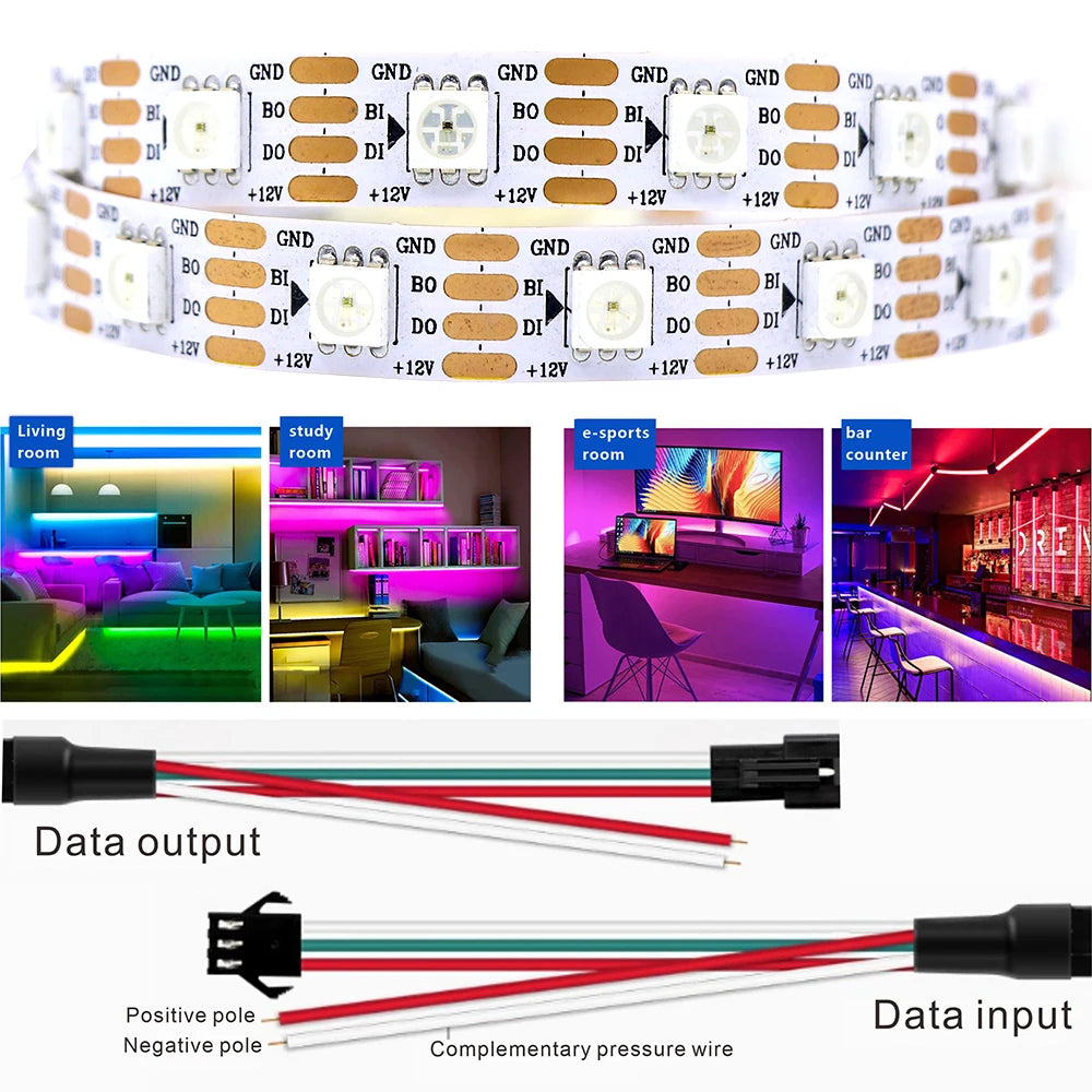 WS2811 WS2812 WS2813 WS2815 DC 5V 12V Color-Changing Addressable and Programmable LED Light Strips for Colorful Lighting