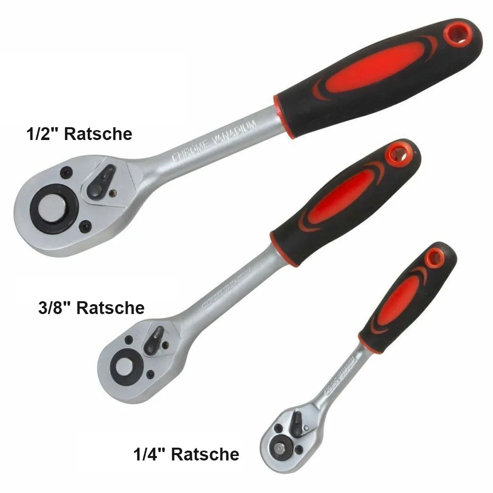 172Pcs Ratchet Socket Wrench Set, 1/4 3/8 1/2 Drive Combo Tool Kit, Chrome Vanadium Steel Auto Repair Hand Tools with Screwdriver Bits, TPR Ergonomic Handle, Sturdy Storage Case, for Car Motorcycle Bicycle Maintenance, Heavy