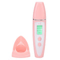 Portable pink facial skin analyzer pen with digital LCD display for measuring oil and moisture levels in home skincare.