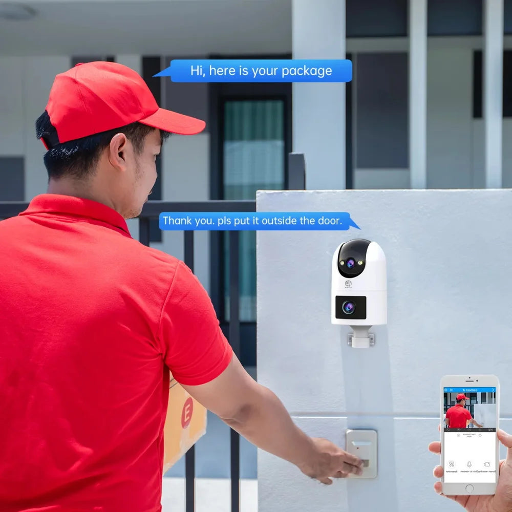 Jooan 4K 8MP Dual Lens Dual Screen IP Camera Wifi Outdoor PTZ Cameras Auto Tracking CCTV Camera Audio Video Indoor Surveillance