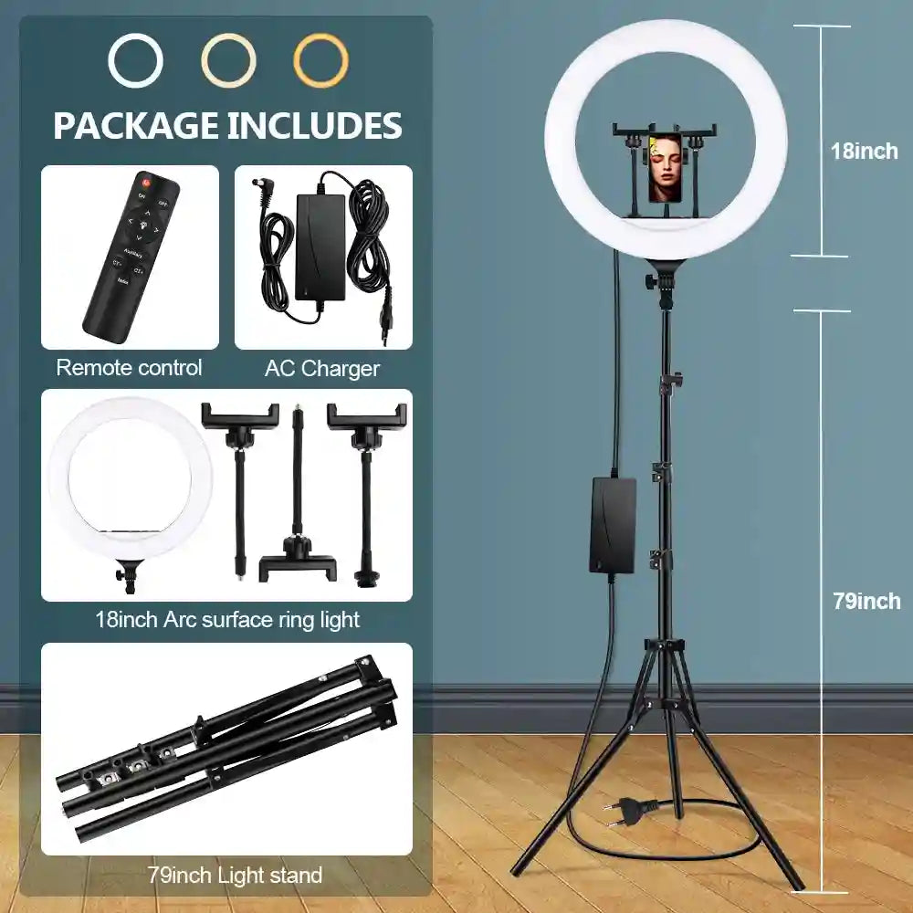 18 Inch RGB Ring Light with Tripod Stand - Professional LED Lighting Ring light 200cm Tidesmit