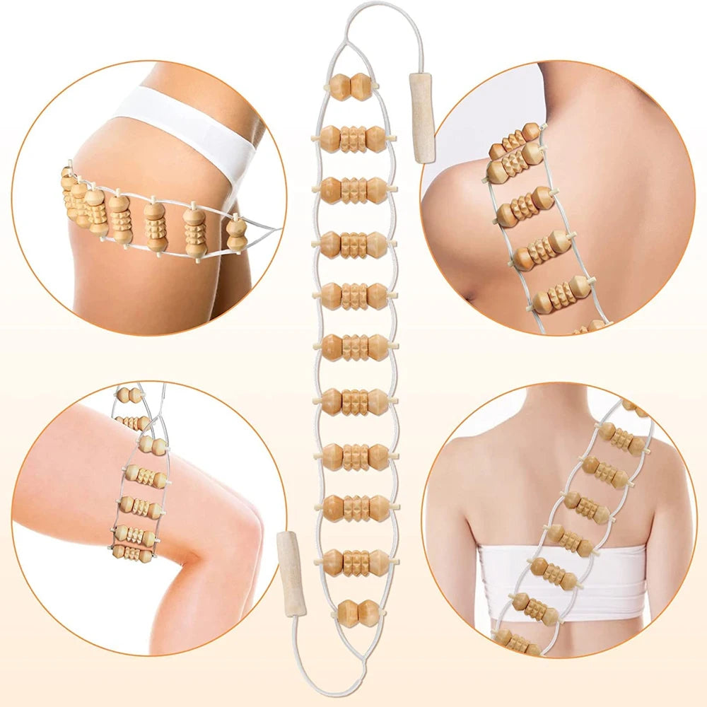 Back Massage Roller Rope: Deep Tissue Wood Therapy Tool for Pain Relief Back Massage Instrument Tidesmit
