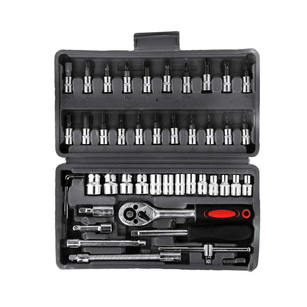 Podofo Auto Repair Socket Set 46pcs Professional Ratchet Wrench Pawl Spanner Screwdriver Tool Kit for Metalworking 1/4" Socket Spanner Ratcheting Screwdriver Ratcheting Screwdriver