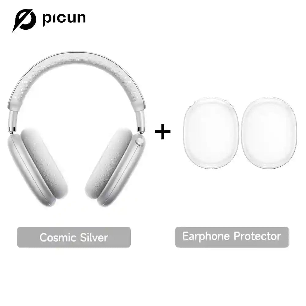 Wireless Headphones with 52dB Active Noise Cancelling & Spatial Audio Silver with Case Tidesmit