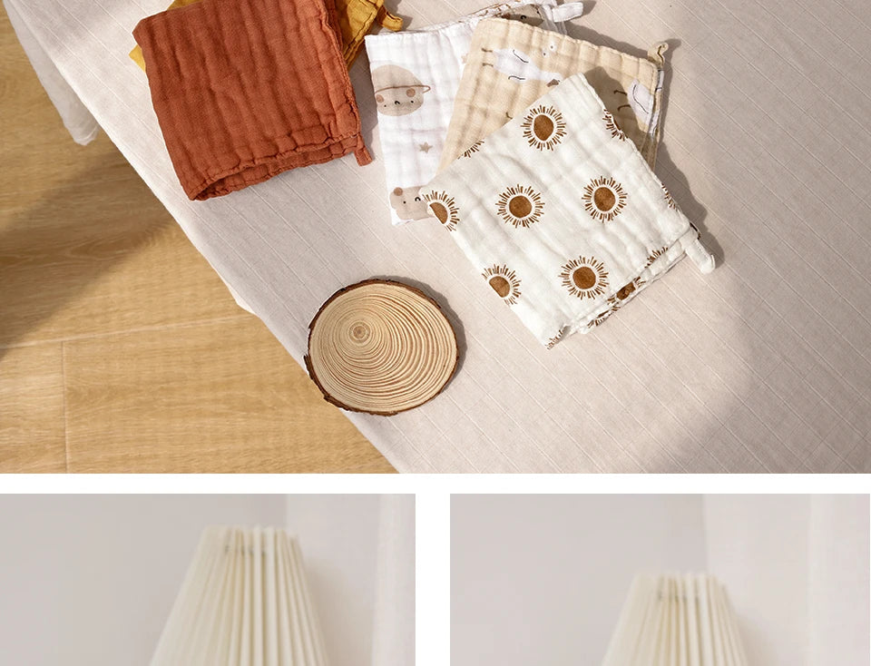 HappyFlute New 30*30CM Cute Animals Print 5PCS Set Bamboo Cotton Hanging Design Baby For Home Or Travel Use Baby Square Towel