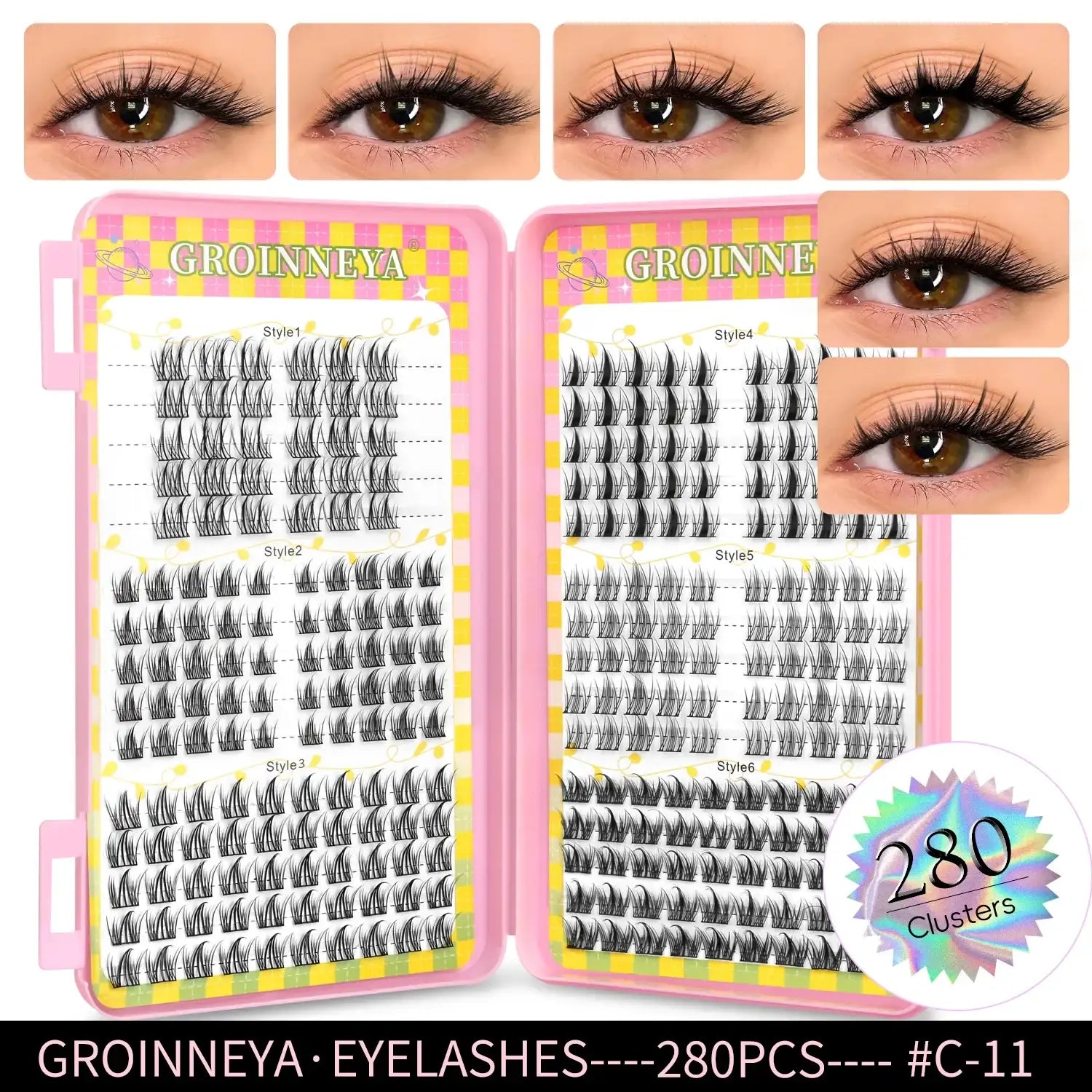 GROINNEYA Eyelashes Clusters 320 pcs Natural Eyelash extension Cluster Lashes Volume Mixed Tray Lashes Cluster Natural Lashes False Eyelashes C11 Tidesmit
