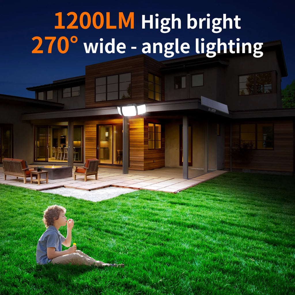 Intelamp Top Brand Long Life 4000Mah Outdoor Solar Led Lights Spotlight Large Solar Panel With 3 Modes Two Motion Sensors Security Flood Light Wall Lamp For Garden Yard Garage