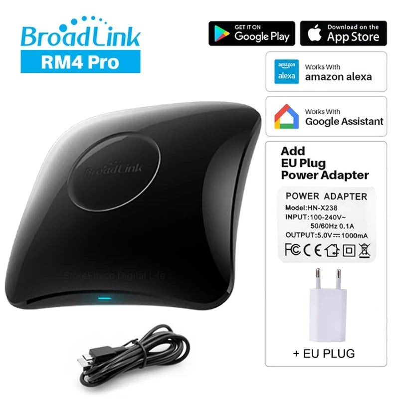 BroadLink universal smart remote hub kit with EU plug power adapter and USB cable