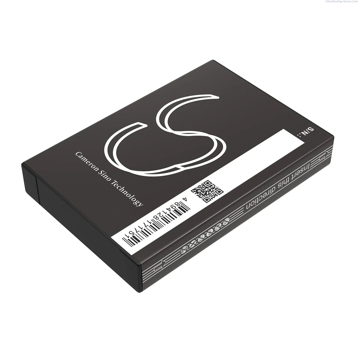 Dark battery pack top view with large charging symbol and QR code label