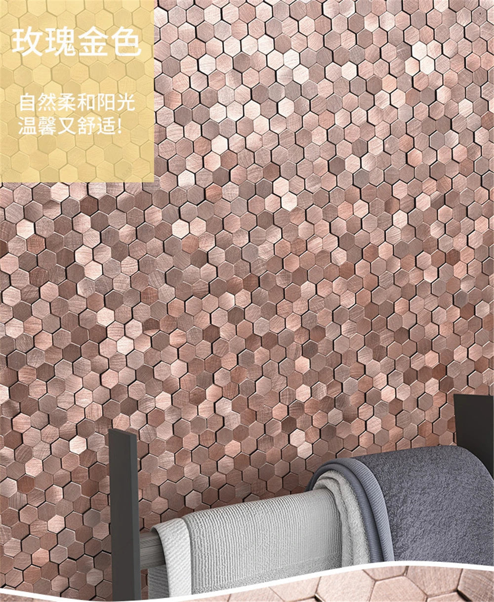 Luxury Metal Stainless Steel Wall Mosaic 3D Bathroom Mosaic Tile Aluminum Hexagon Mosaic Background Wall Sticker Self-adhesive