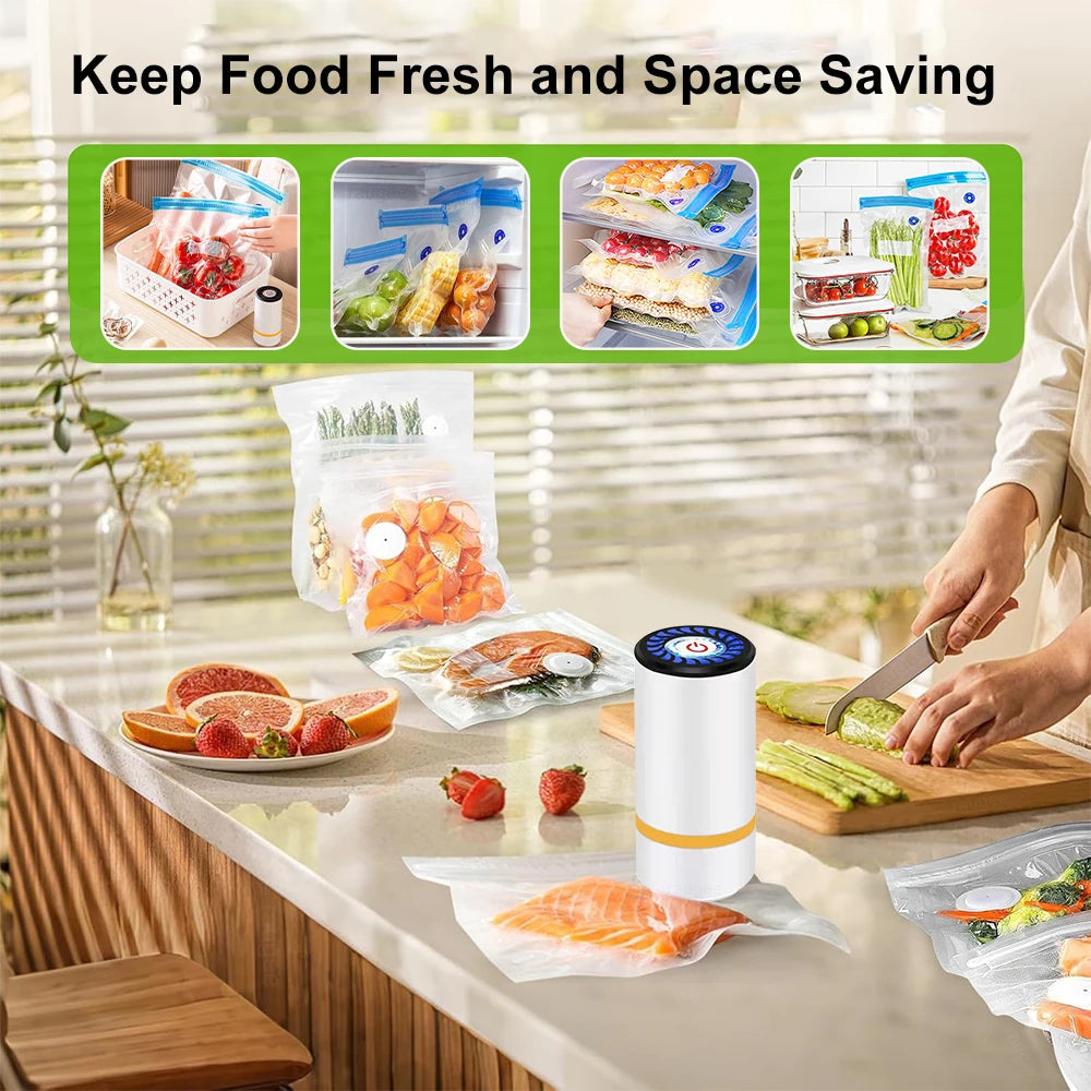 Mini Vacuum Sealer Pump Electric Air Pump Rechargeable Food Vacuum Packer with Food Vacuum Sealer Bags Food Fresh Packaging Bag