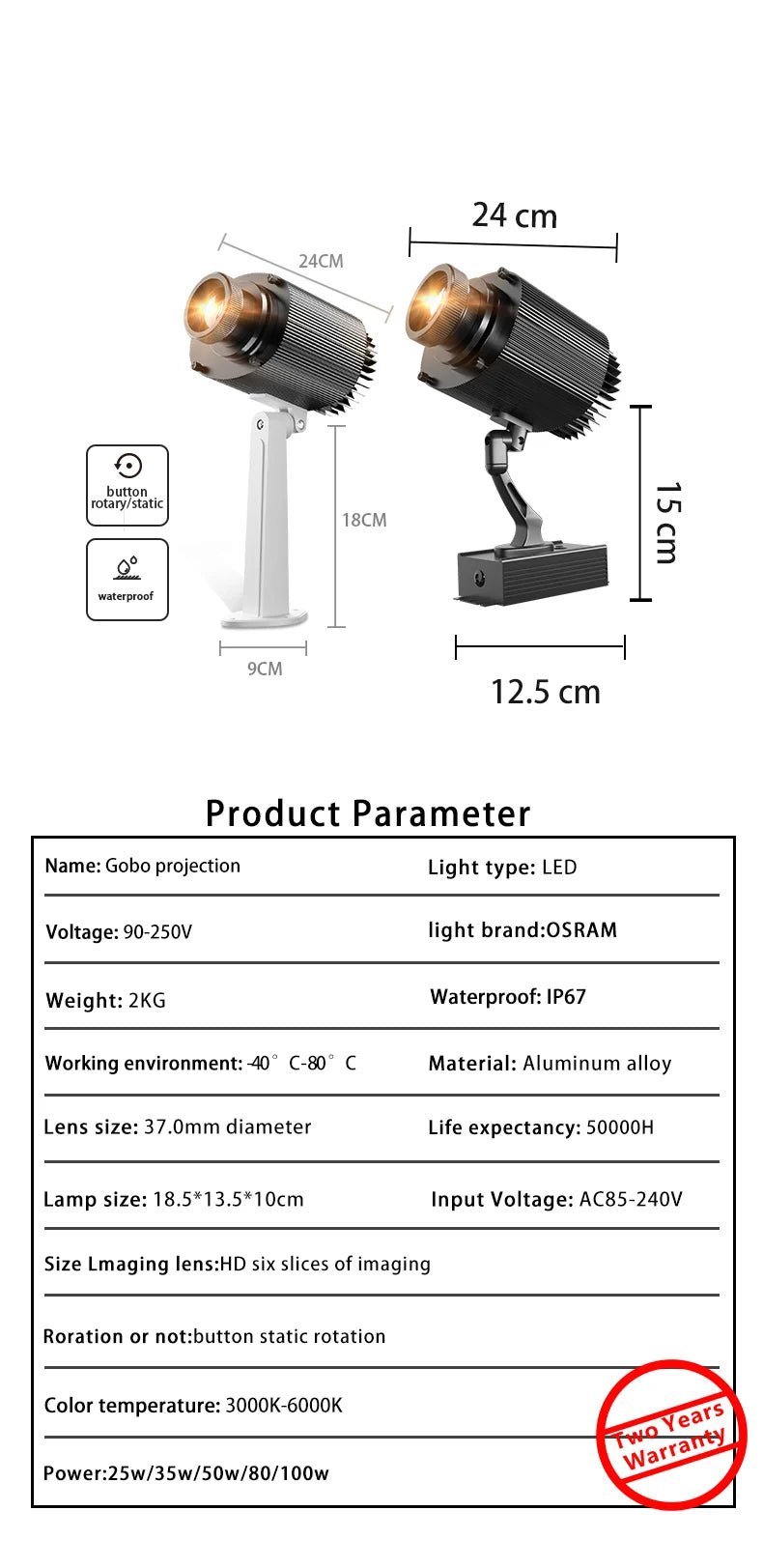 Custom Avatar Gobo Advertising Outdoor Lights IP67 Waterproof Rotating LED Logo Projector for Storefront & Shop Entrance Floor