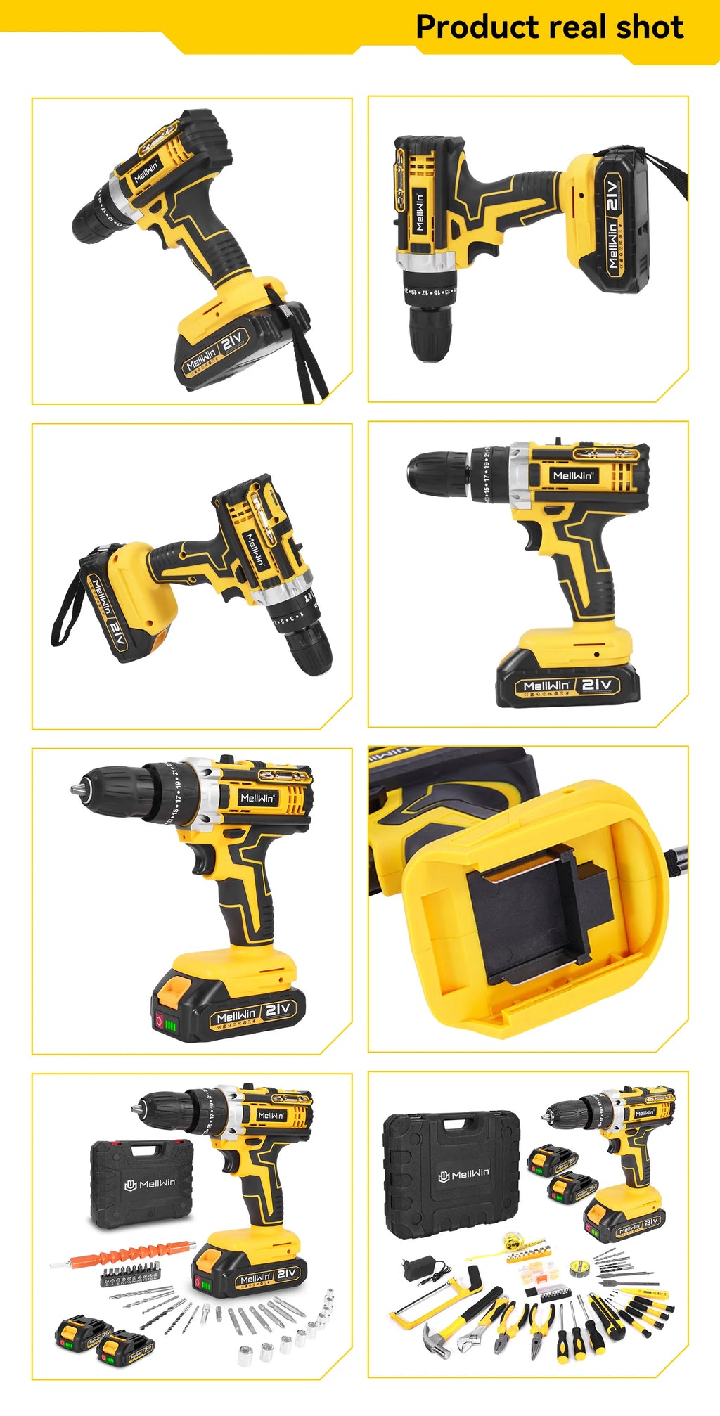 MELLWIN 25+3 Torque Electric Impact Drill Set Multipurpose Cordless Electric Screwdriver Power Tool For Makita 18V Battery Pin
