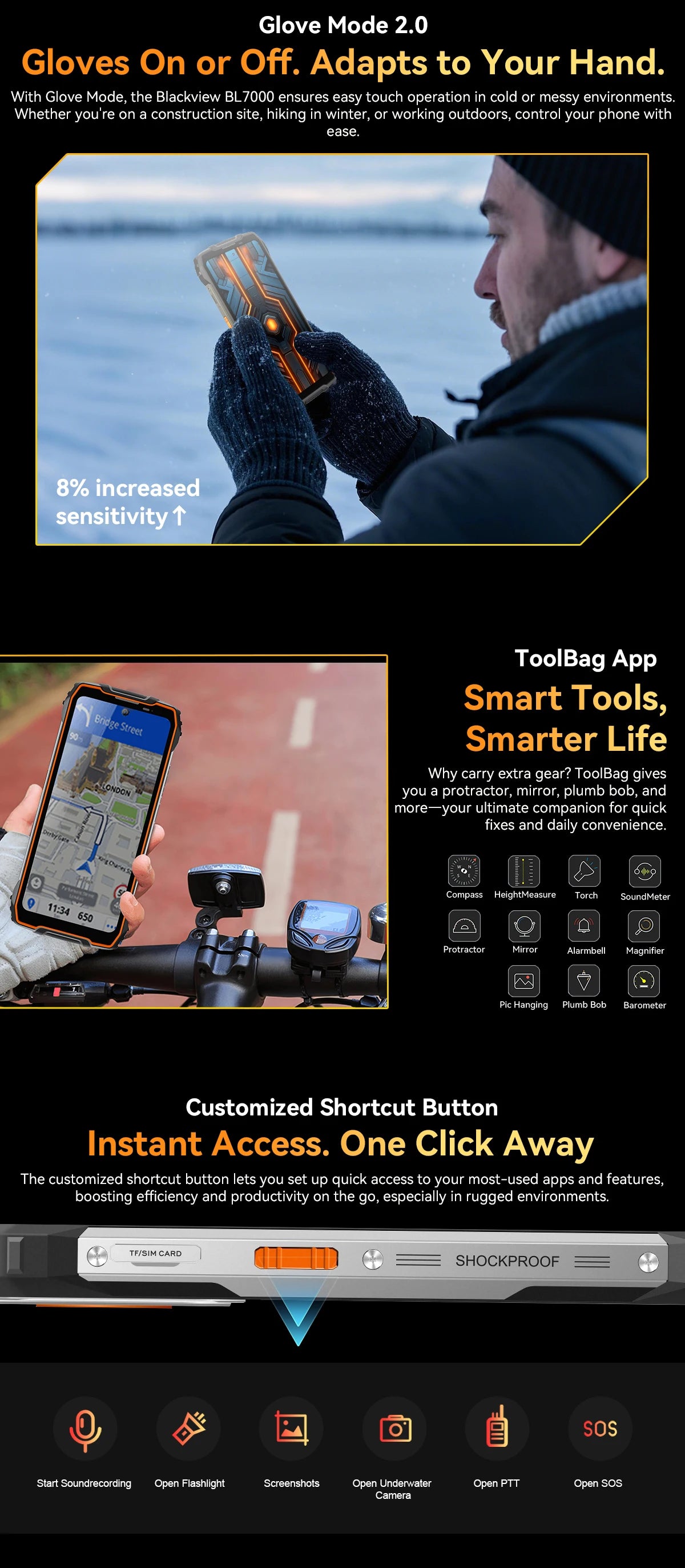 BLACKVIEW BL7000 5G AI Rugged Phone Deepseek GPT Android 15 Smartphone, 6.78" HD+2.4K Display 120Hz, 8GB RAM 256GB, 7500Amh