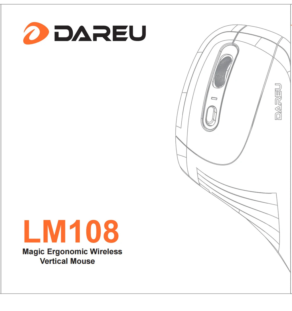 DAREU Ergonomic Vertical Wireless Mouse 2.4Ghz Optical Skin 6 Buttons Comfortable Gaming Mice with Adjustable DPI For Computer