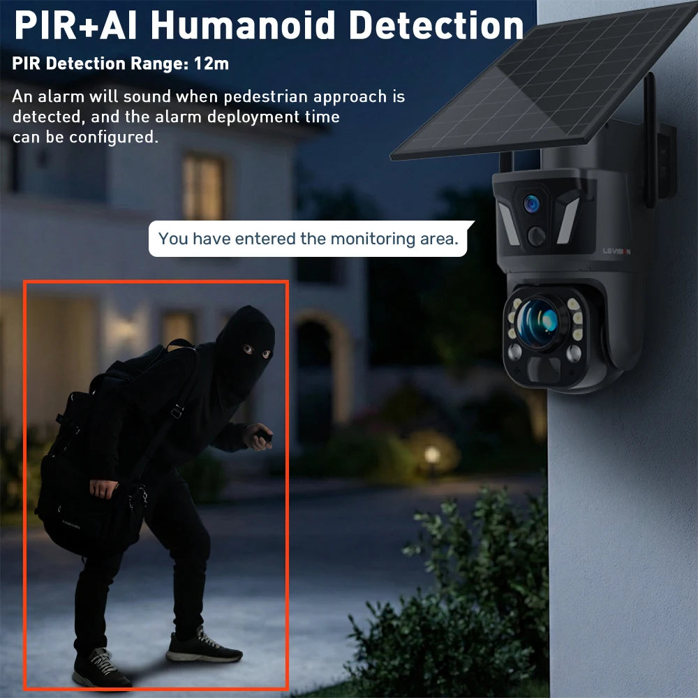 LS VISION 4K 99X Optical Zoom 4G Solar Camera Outdoor WiFi PTZ Dual Screen Dual PIR Detection Auto Tracking CCTV Camera Ubox App