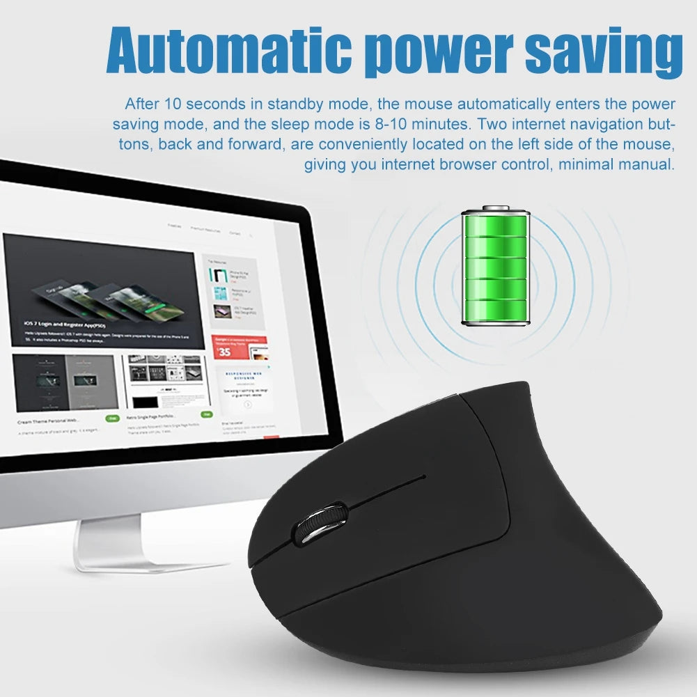 Left Handed 2.4GHz Wireless Optical Mouse USB Ergonomic Vertical Optical Mouse for PC Computer Laptop