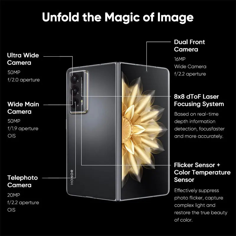 Honor Magic V2 Foldable 5G Smartphone, 16GB RAM, 512GB Storage AE Tidesmit