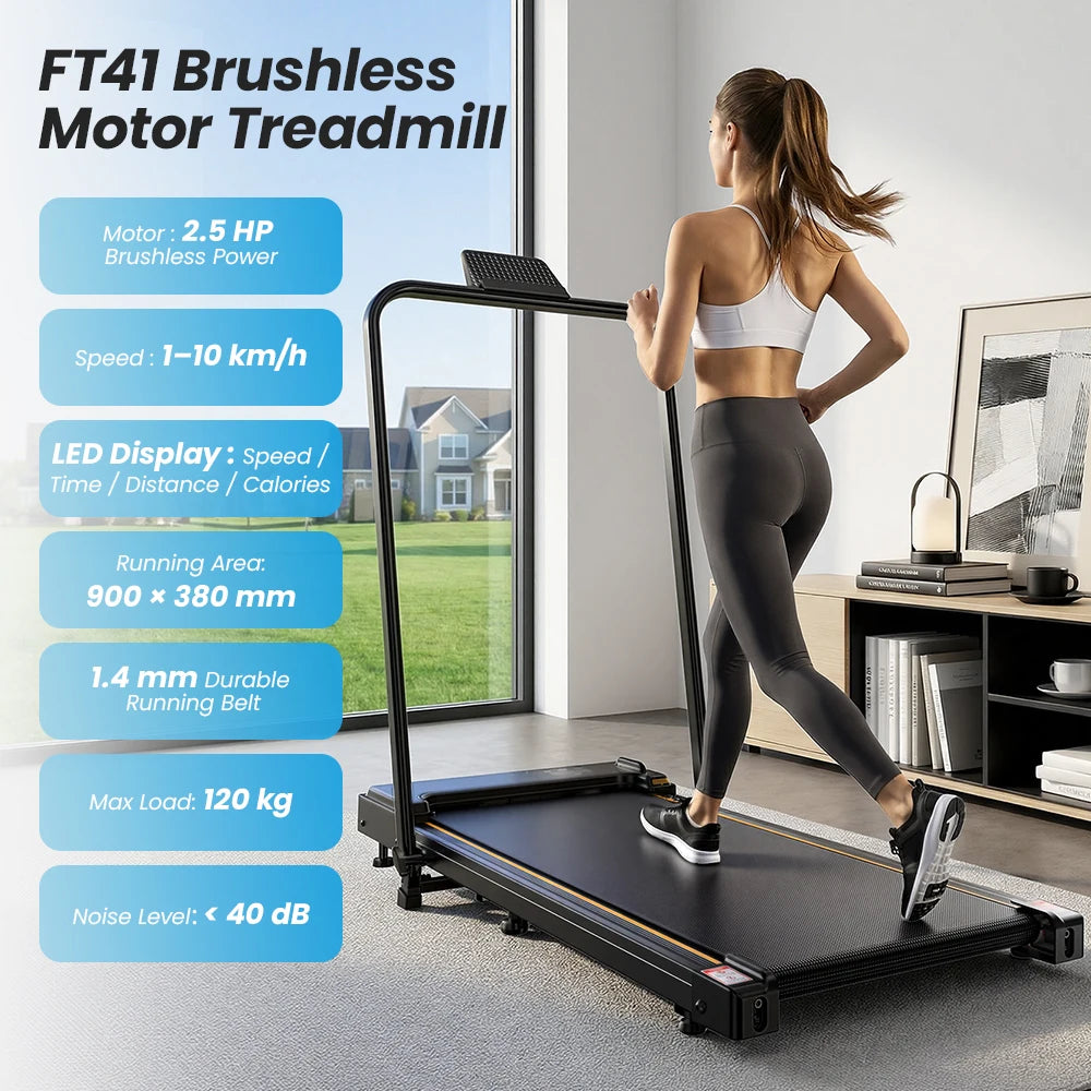 Formill FT51/FT50/FT52 Treadmill 2 In 1 Walking Running Treadmill 0.75-2.5HP Foldable Under Desk Treadmill38*95cm Running Area With Armrest LED Display Oil Drip Hole Indoor Home Gym Exercise Machine