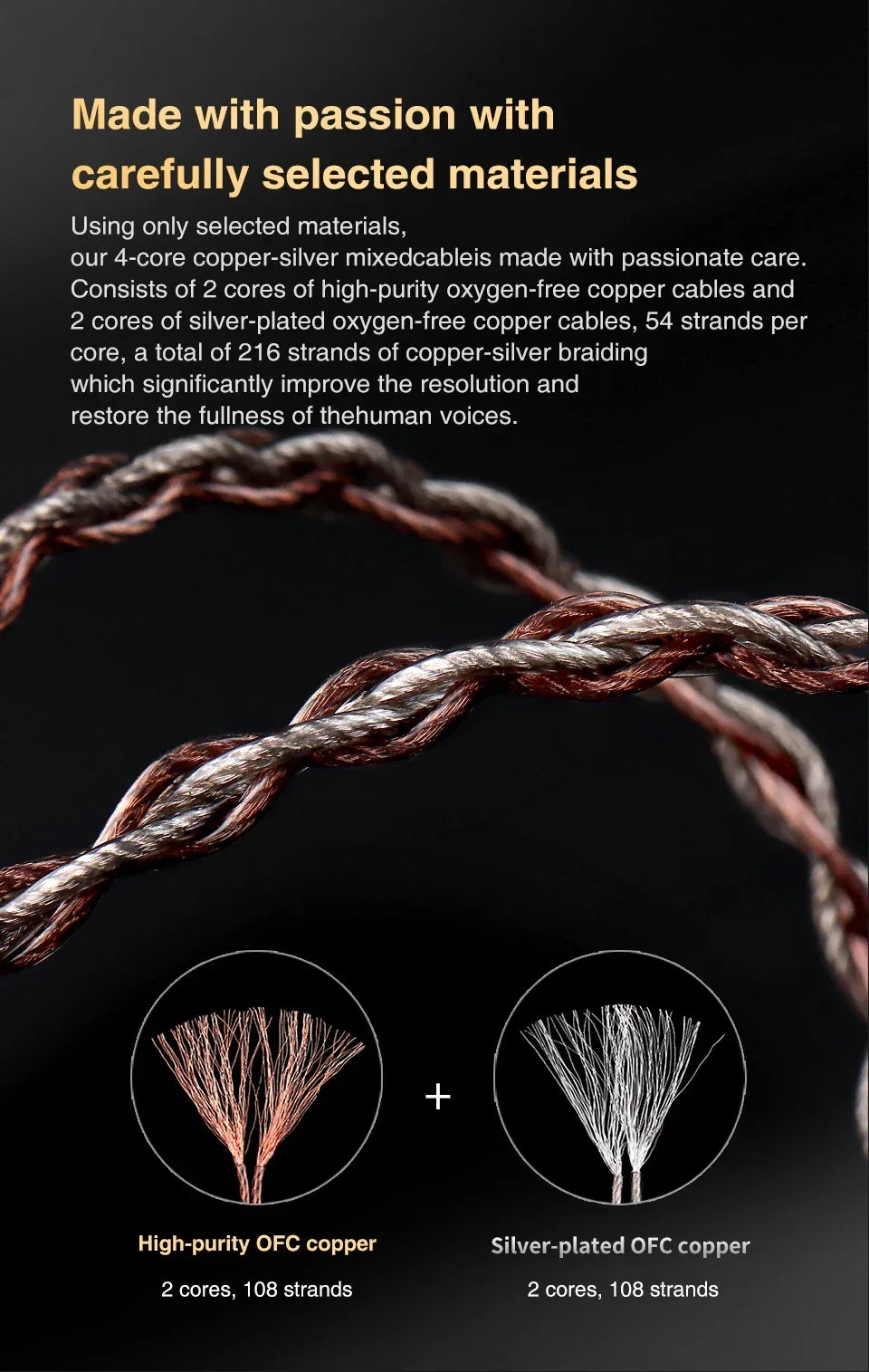 Silver Plated Replacement Earphone Cable - 3-Jack Kit Tidesmit Tidesmit